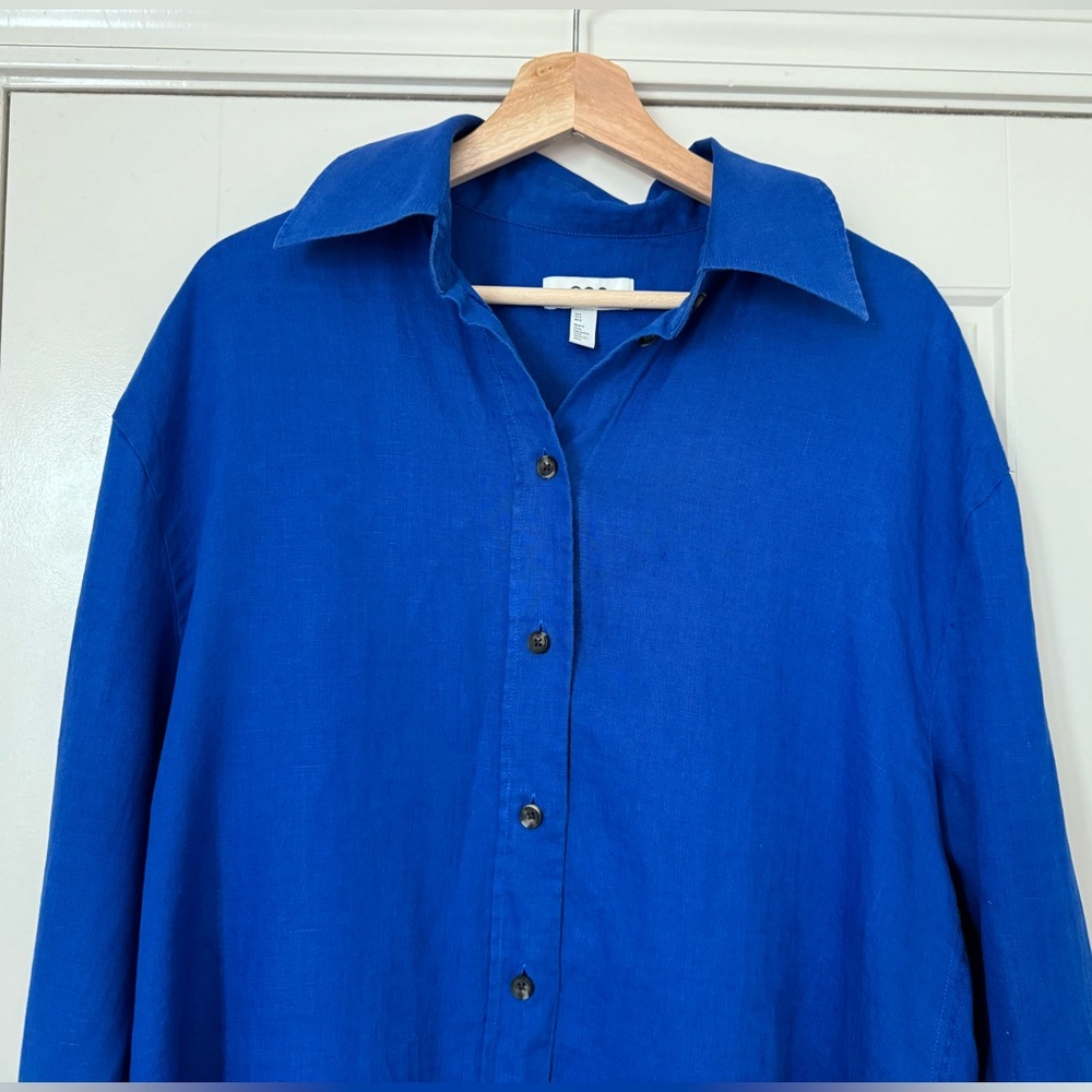 COS Blue Linen Oversized Button Down - Picture 4 of 6